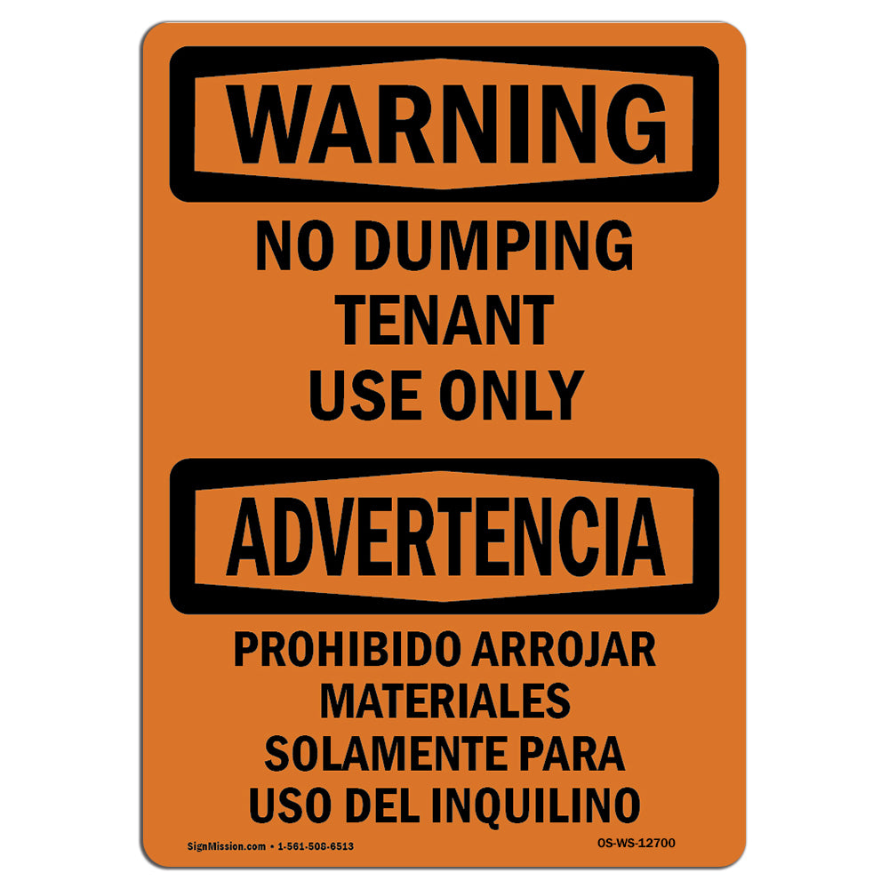 No Dumping Tenant Use Only Bilingual