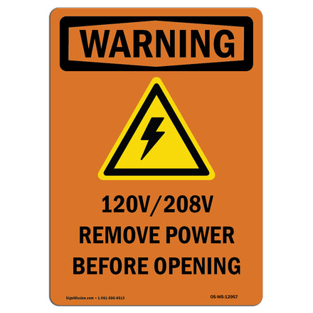 120V 208V Remove power before opening With Symbol