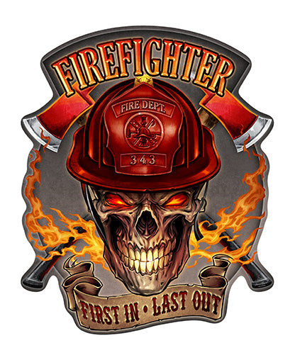 Firefighter Flaming Skull Vinyl Decal Sticker