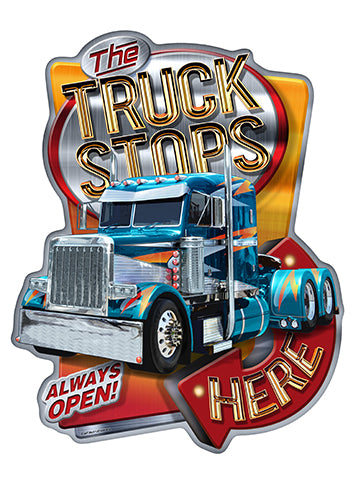 The Truck Stops Here Semi Vinyl Decal Sticker