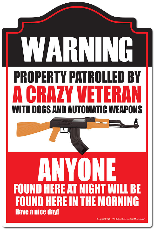 Property Patrolled By A Crazy Veteran 3 pack of Vinyl Decal Stickers 3.3