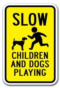 Slow Children And Dogs Playing