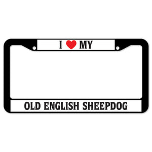 I Heart My Old English Sheepdog License Plate Frame