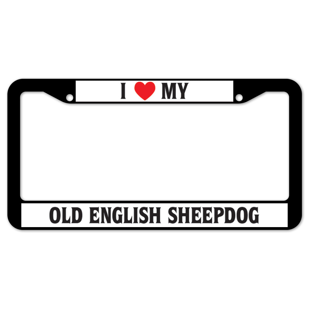 I Heart My Old English Sheepdog License Plate Frame