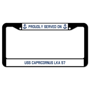 Proudly Served On USS CAPRICORNUS LKA 57 License Plate Frame