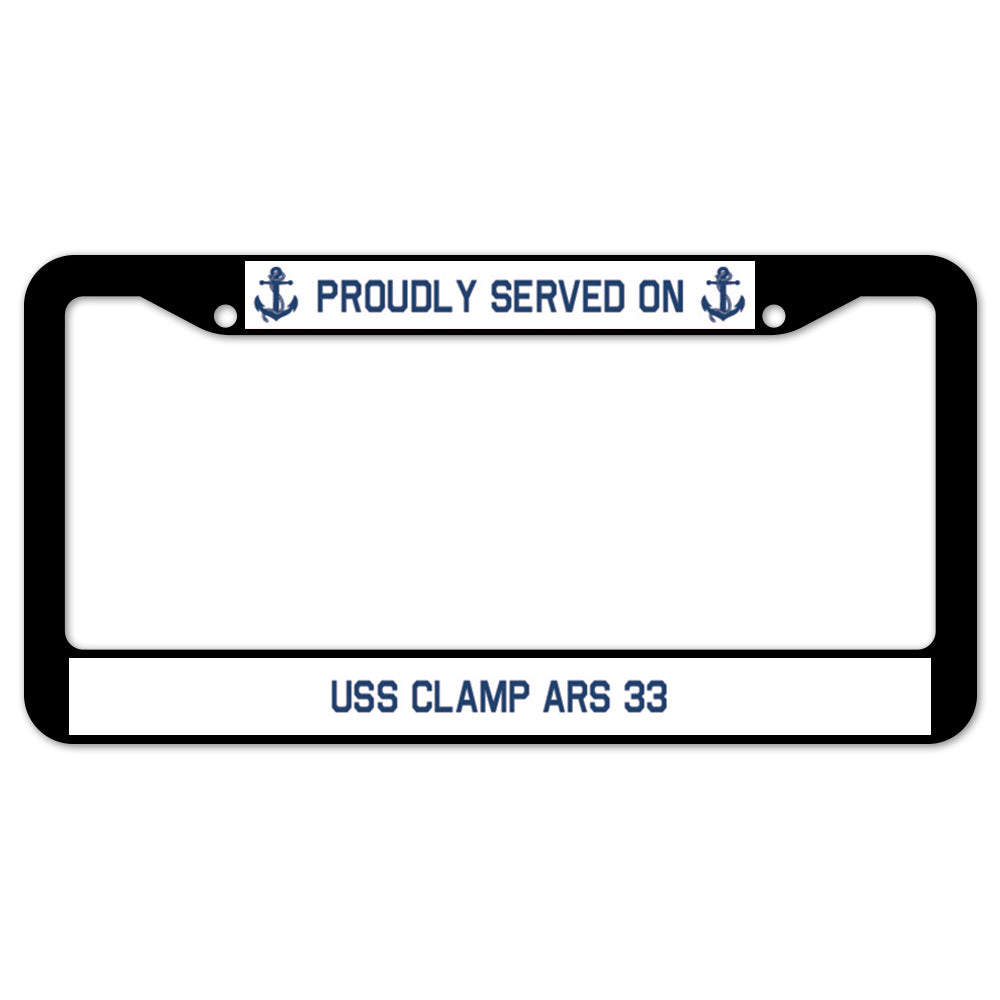 Proudly Served On USS CLAMP ARS 33 License Plate Frame