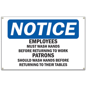 Employees And Patrons Wash Hands Sign