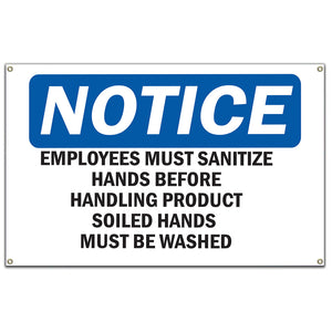 Employees Must Sanitize Hands Before Handling Sign