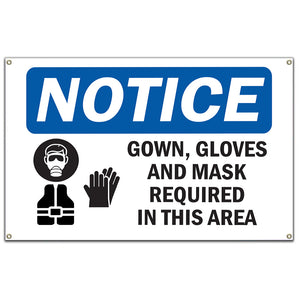 NOTICE Gown, Gloves And Mask Required In This Room Sign