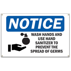 Wash Hands And Use Hand Sanitizer Sign With Symbol