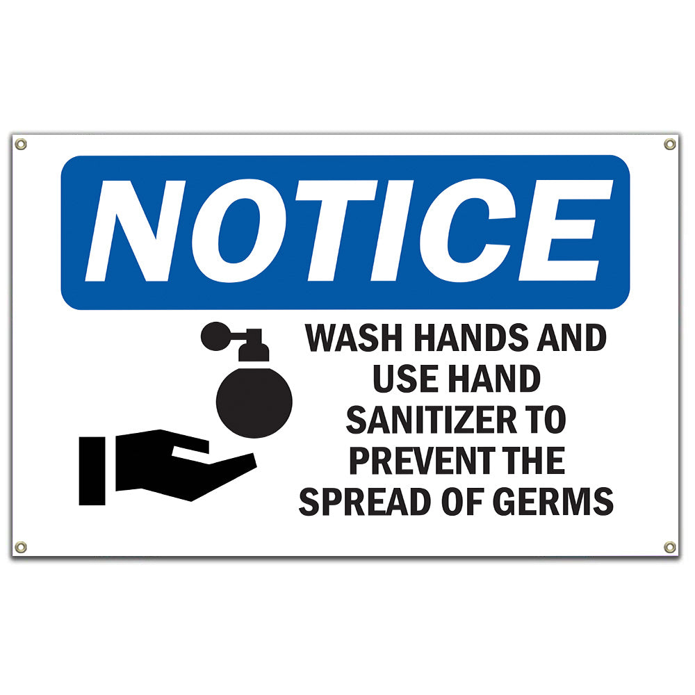 Wash Hands And Use Hand Sanitizer Sign With Symbol