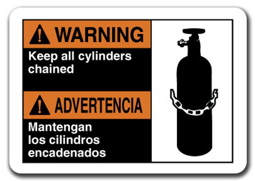 Warning Sign - Warning Keep All Cylinders Chained (Bilingual) Safety Sign osha