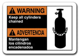 Warning Sign - Warning Keep All Cylinders Chained (Bilingual) Safety Sign osha