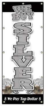 We Buy Silver Vertical Banner