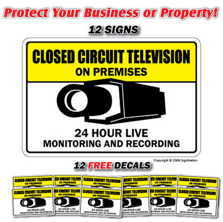 VIDEO SURVEILLANCE CCTV 12 Signs & 12 Free Decal camera
