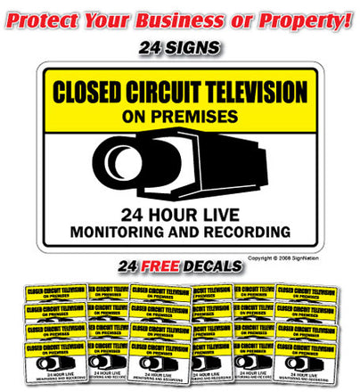 VIDEO SURVEILLANCE CCTV ~24 Signs & 24 Free Decals~