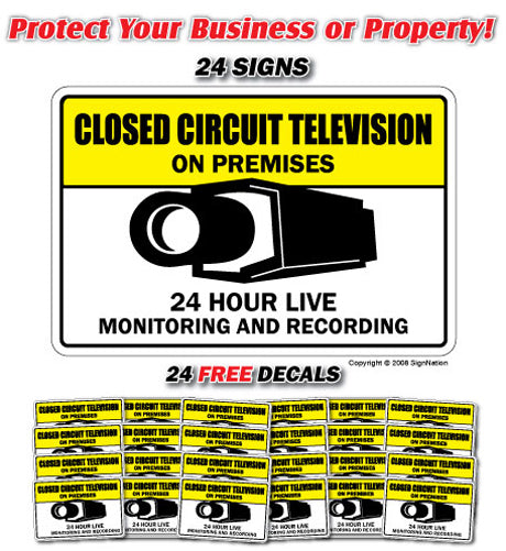 VIDEO SURVEILLANCE CCTV ~24 Signs & 24 Free Decals~