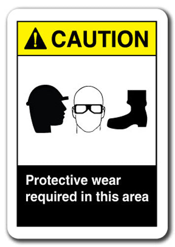 Caution Sign - Protective Wear Required (Eye Head Foot)