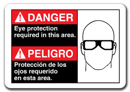 Danger Sign - Danger Eye Protection Required Area (Bilingual)