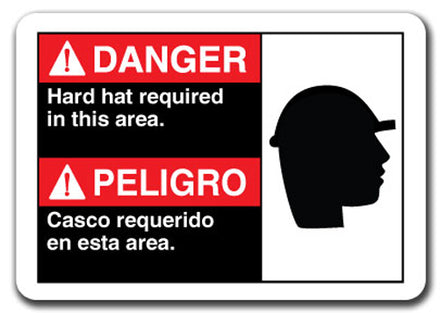 Danger Sign - Danger Hard Hats Required In This Area (Bil) 7x10 Safety Sign