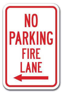 No Parking Fire Lane with left arrow