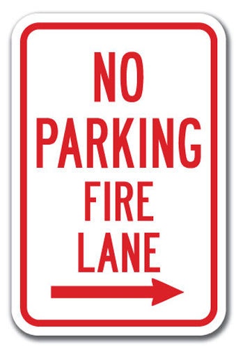 No Parking Fire Lane with right arrow