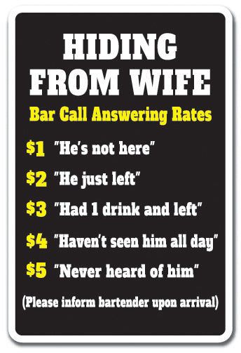 HIDING FROM WIFE BAR CALL RATES Sign