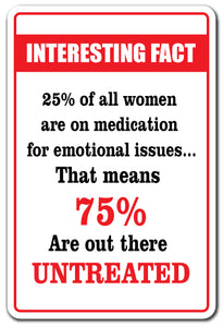 INTERESTING FACT 25% of WOMEN ON MEDICATION Novelty Sign