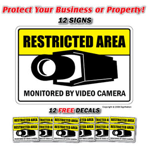RESTRICTED AREA ~12 Signs & 12 Free Decals~ camera