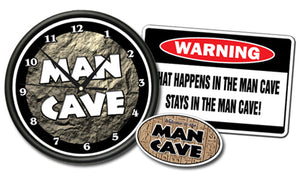 Man Cave Clock & What Happens In The Man Cave Sign Set