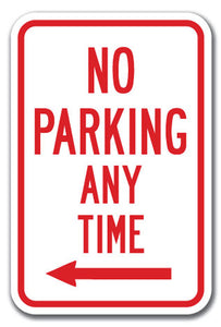 No Parking Any Time with left arrow