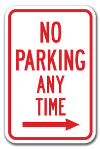 No Parking Any Time with right arrow