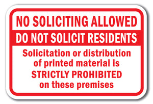No Soliciting Allowed Do Not Solicit Residents Solicitation Or Distribution Of Printed Materials