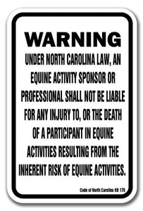 North Carolina Equine 12" x 18" Aluminum Sign warning statute horse farm