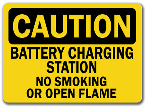 Caution Sign - Battery Charging Station No Smoking Flames