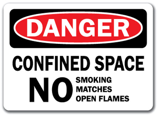 Danger Sign - Confined Space No Smoking, Matches, Flames