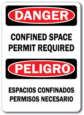 Danger Sign -Confined Space Permit Required (Bilingual) 10 x 14 OSHA Safety Sign