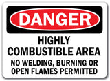 Danger Sign - Combustible Area No Welding, Burning or Flames