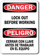 Danger Sign - Lock Out Before Working (Bilingual)