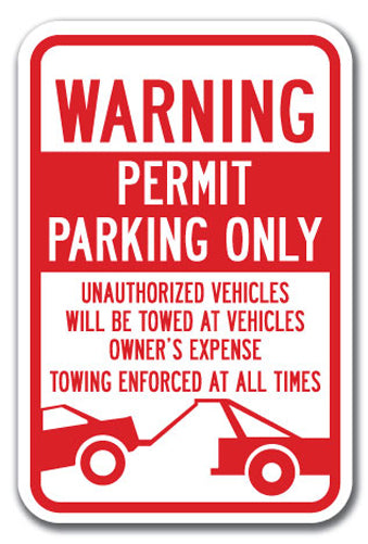Warning Permit Parking Only Unauthorized Vehicles Will Be Towed