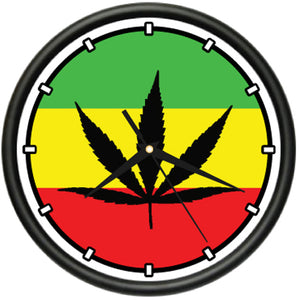 Rasta Flag Clock Weed Leaf Jamaican Reggae Bob Marley