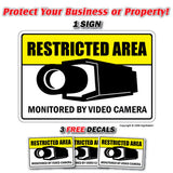 RESTRICTED AREA Security Sign ~1 Sign & 3 Free Decals~ 24 Hour protection