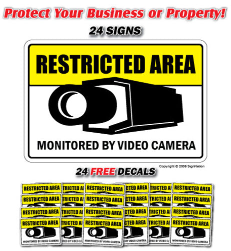 RESTRICTED AREA ~24 Signs & 24 Free Decals~ security Property 24 Hour protection