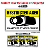 RESTRICTED AREA Security Sign ~6 Signs & 6 Free Decals~ 24 Hour protection
