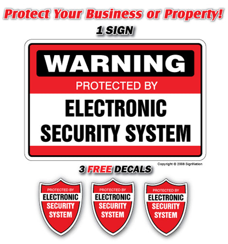 SECURITY SYSTEM SIGNS ~1 Sign & 3 Free Decals~ alarm Property 24 Hour protection