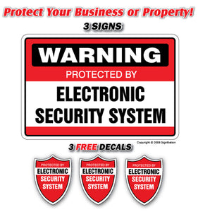 SECURITY SYSTEM SIGN ~3 Signs & 3 Free Decal~ alarm Property 24 Hour protection