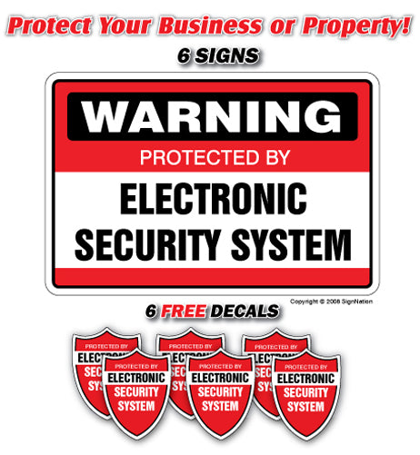 SECURITY SYSTEM SIGN ~6 Signs & 6 Free Decal~ alarm Property 24 Hour protection