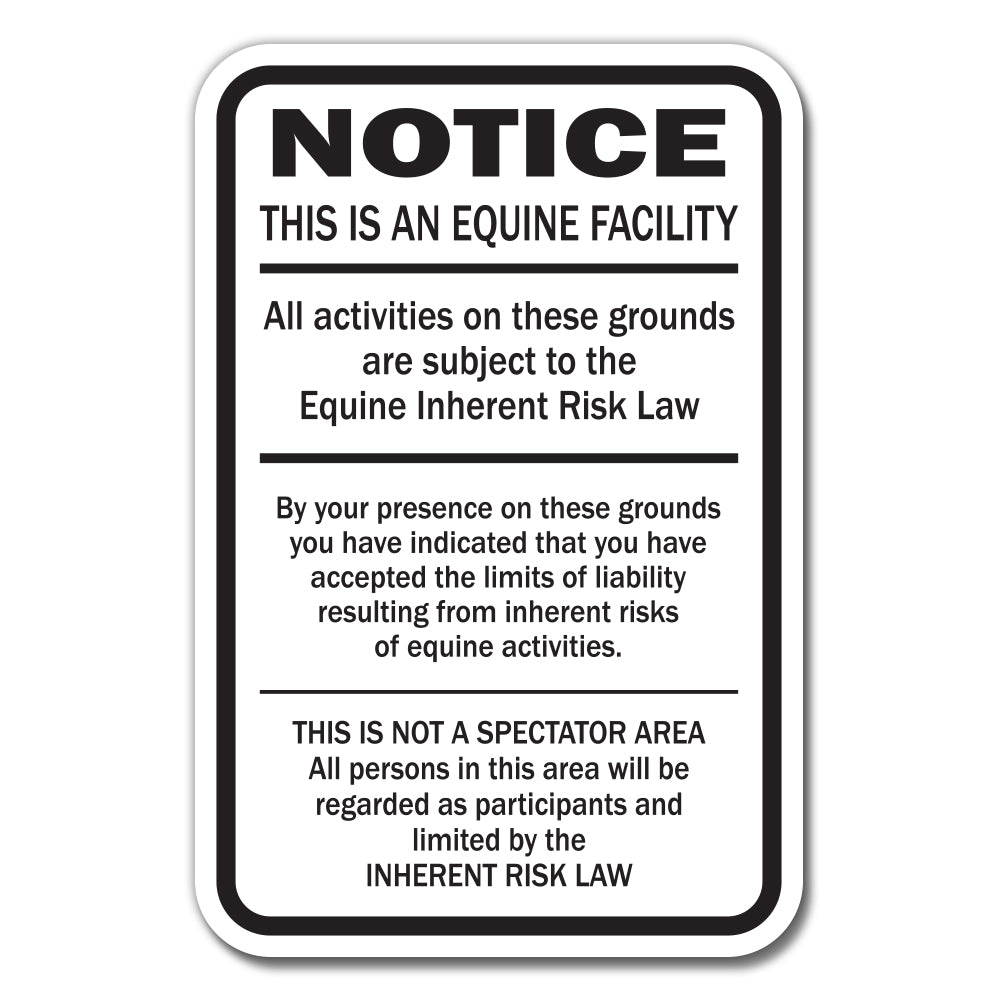 Supplemental Equine Liability Sign warning statute horse barn stable farm signs