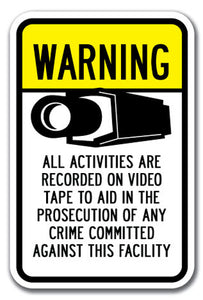 Warning All Activities Are Recorded On Video Tape To Aid In The Prosecution Of Any Crime Committed Against This Facility