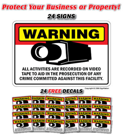 SECURITY CAMERA ~24 Signs & 24 Free Decals~ alarm signs 24 Hour protection